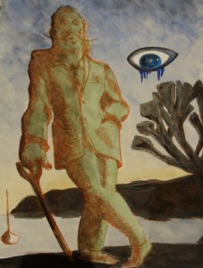 Sketch of Salvadore Dali statue in surreal Cadaques, Catalonia. Copyright Robin L. Chandler 2013.