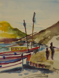 Sketch of harbor near Dali's home in Port Lligat, Catalonia. Copyright Robin L. Chandler 2013.